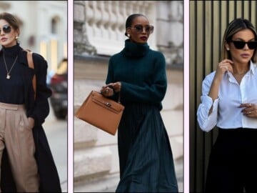 A collage of expensive-looking outfits