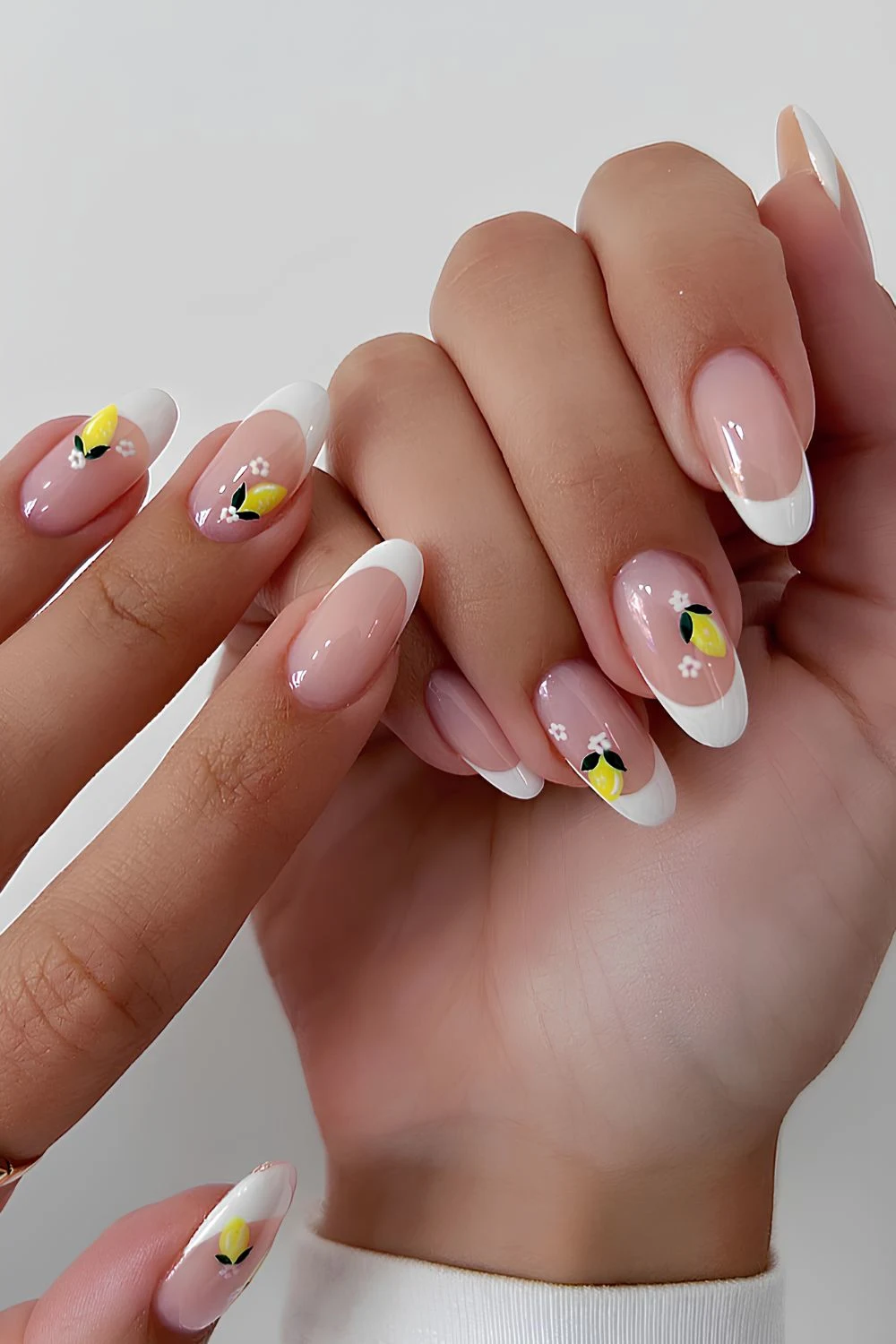 White French tip mani with lemons