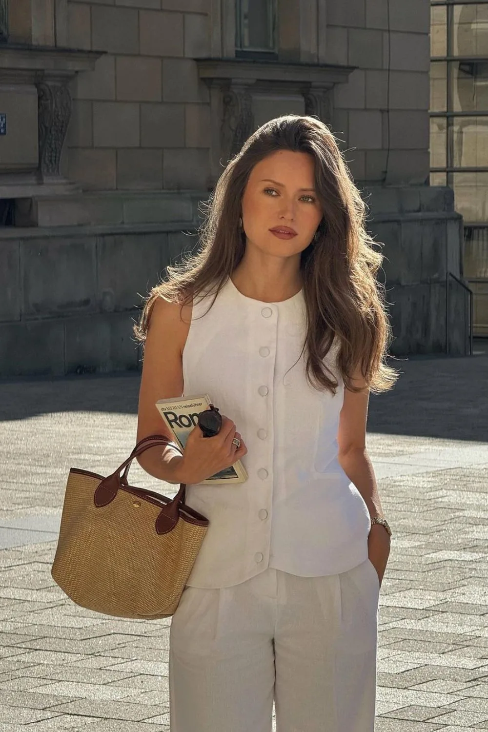 White button top and pants