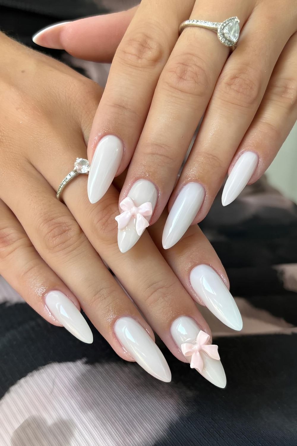 White nails with 3D bows