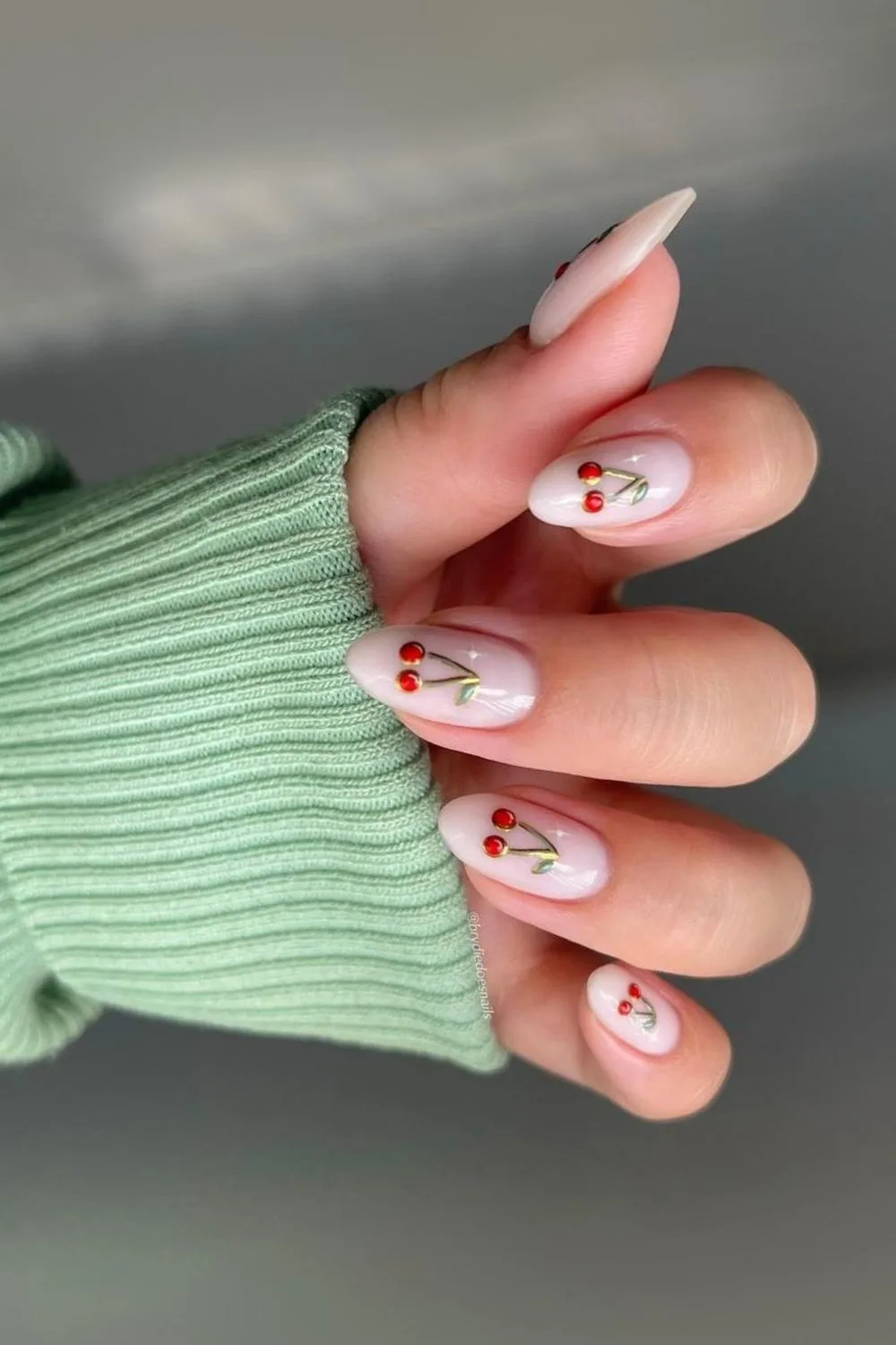 White nails with 3d cherries