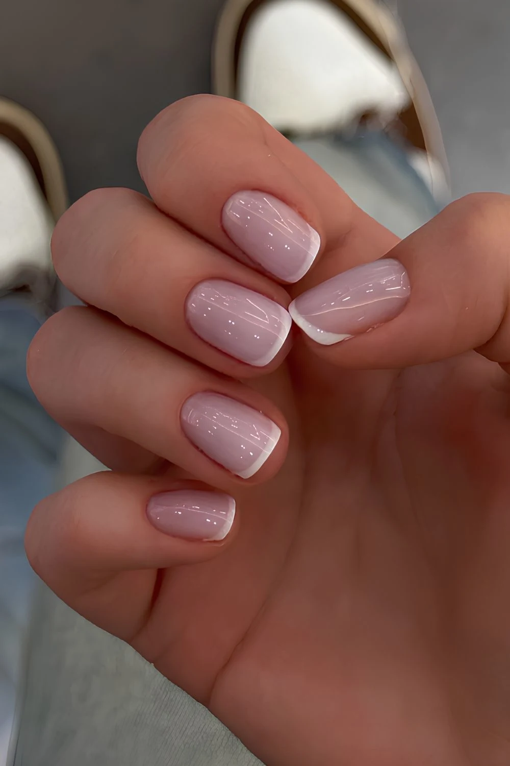 White on white micro French Tip nails