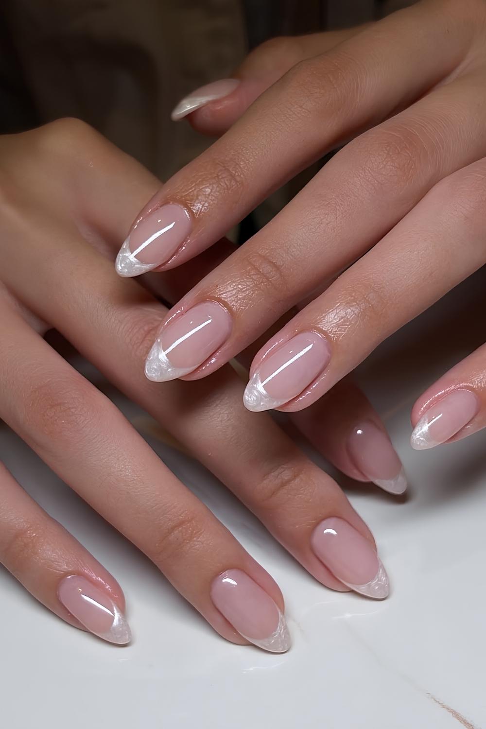 White oyster shell French tip nails
