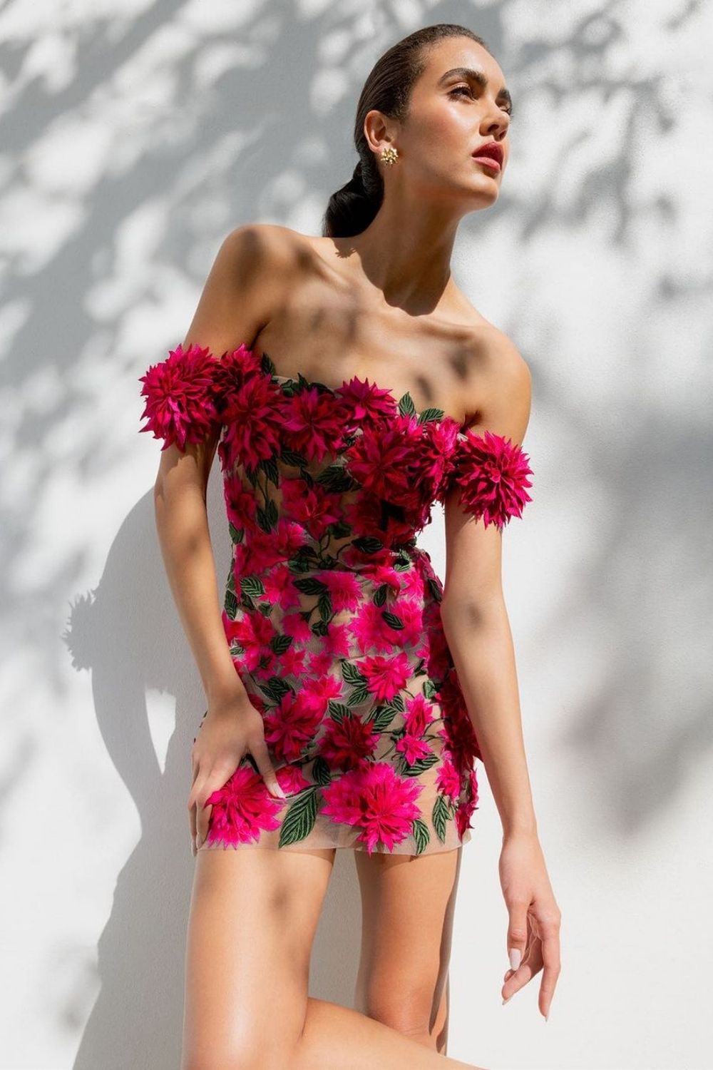 a model in beautiful floral dress