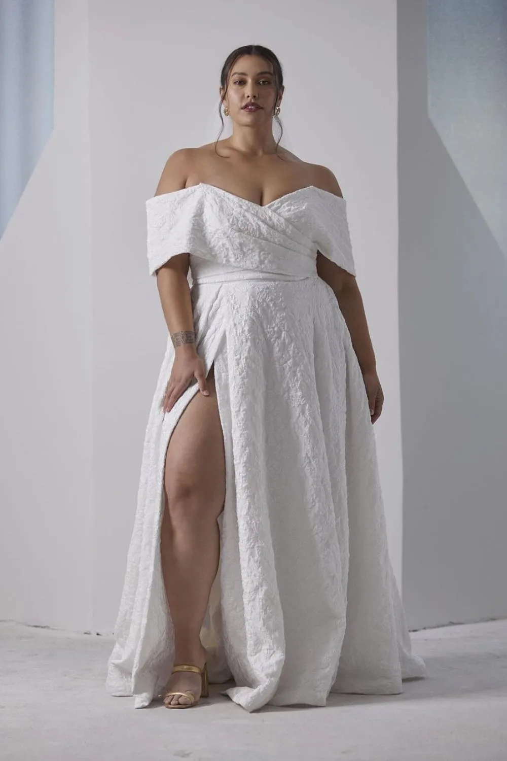 asymmetrical design wedding plus size gown