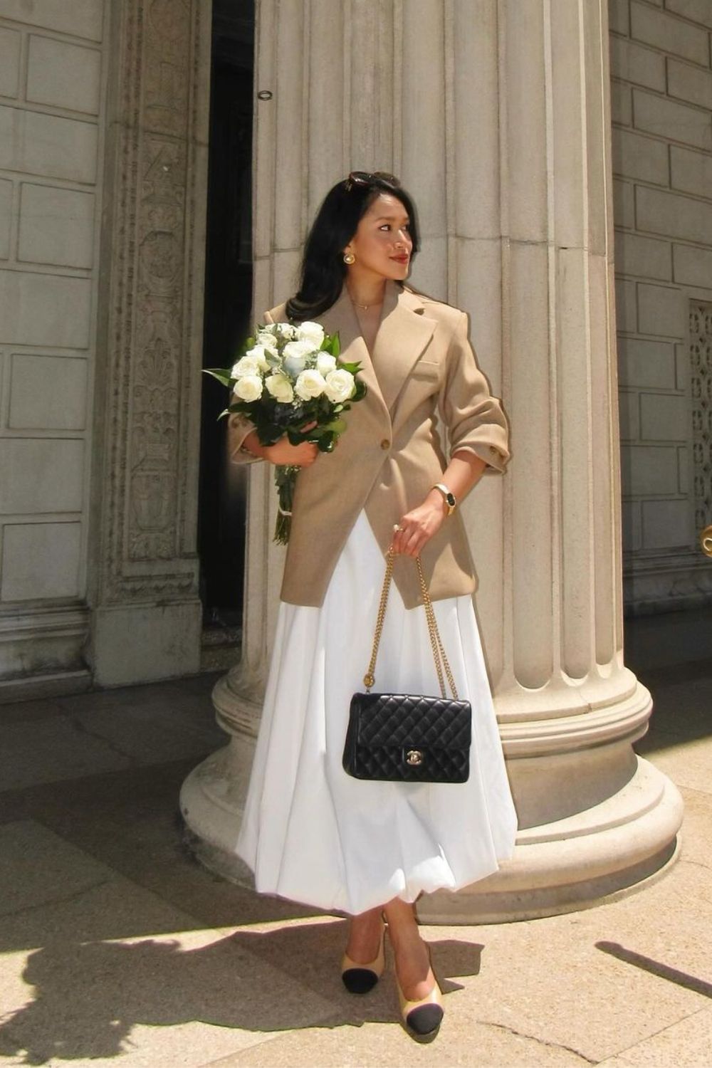 blazer with maxi bubble skirt