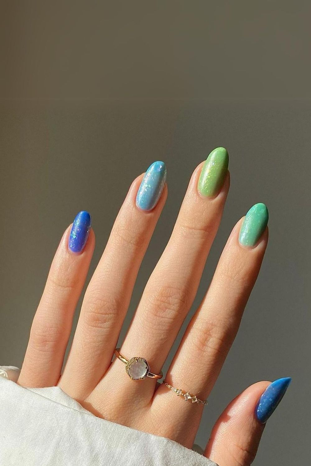 blue and green jelly nails