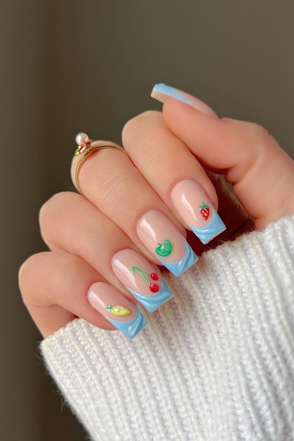 blue french tips with fruits