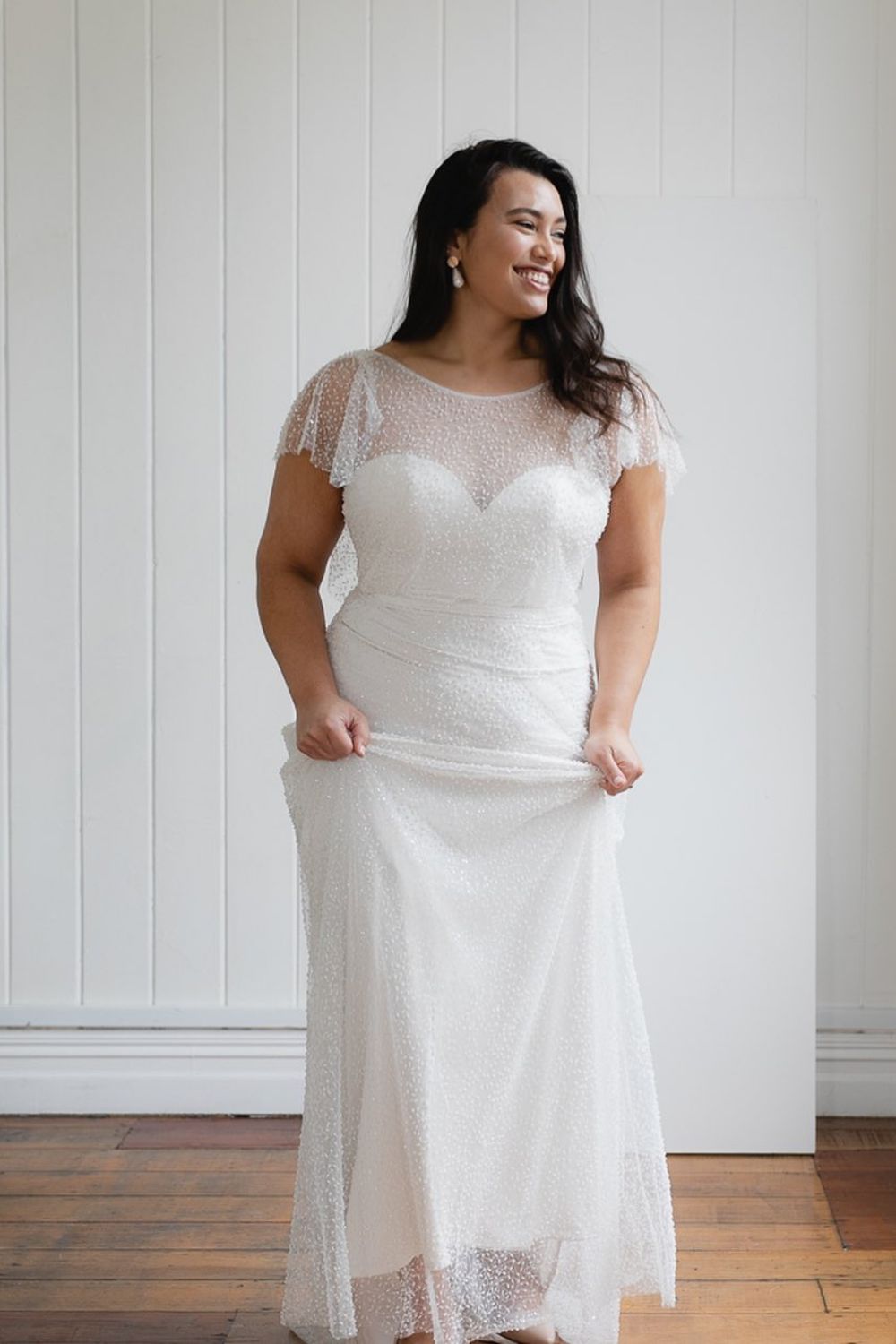 cap sleeves simple plus size wedding dress