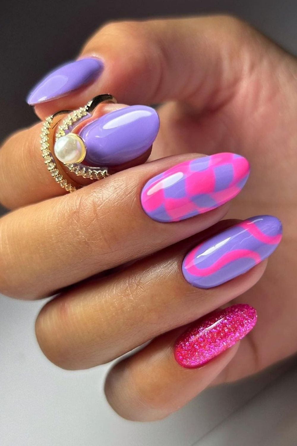 colorful summer nails with purple and pink