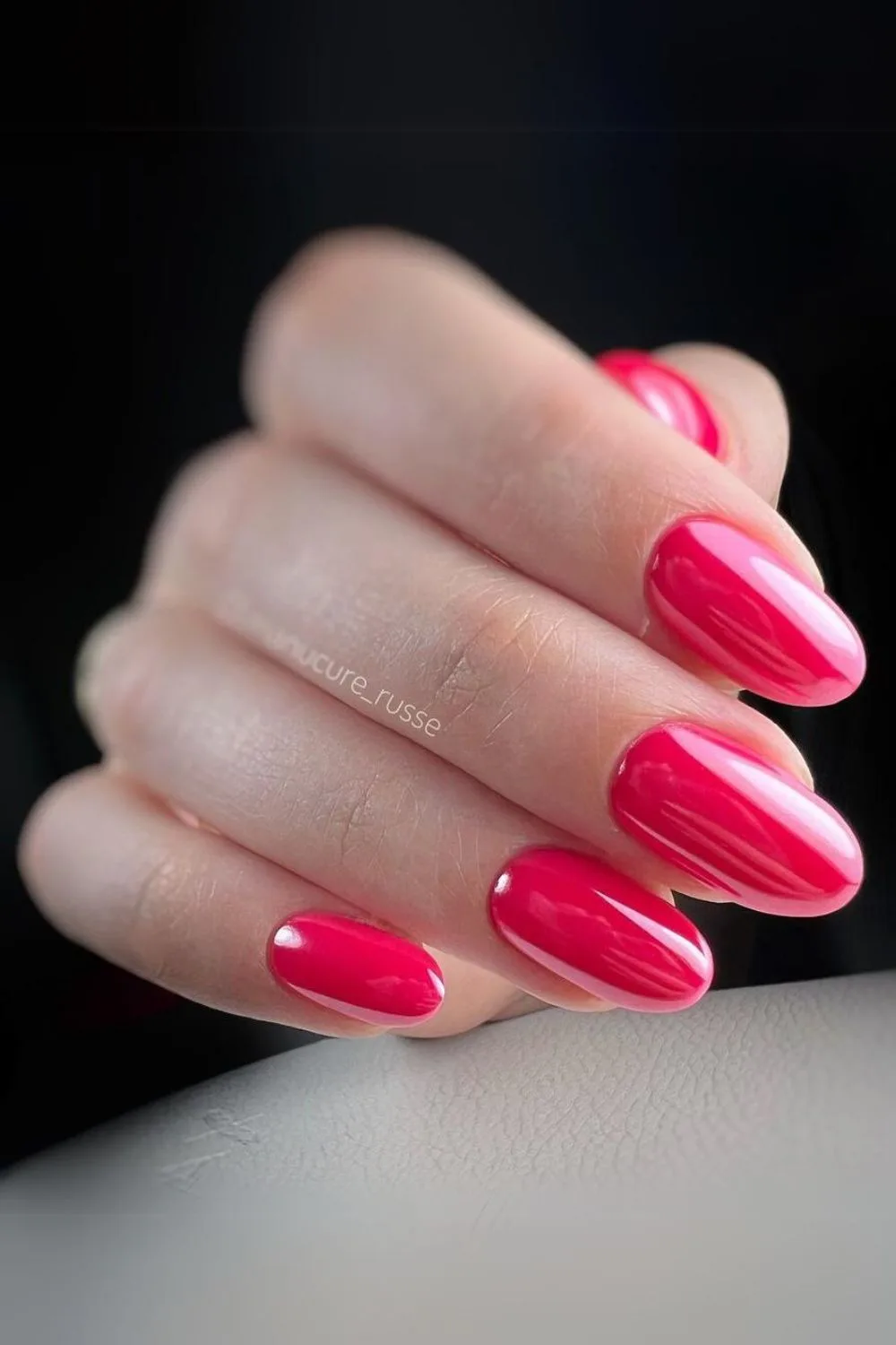 Coral red chrome nails