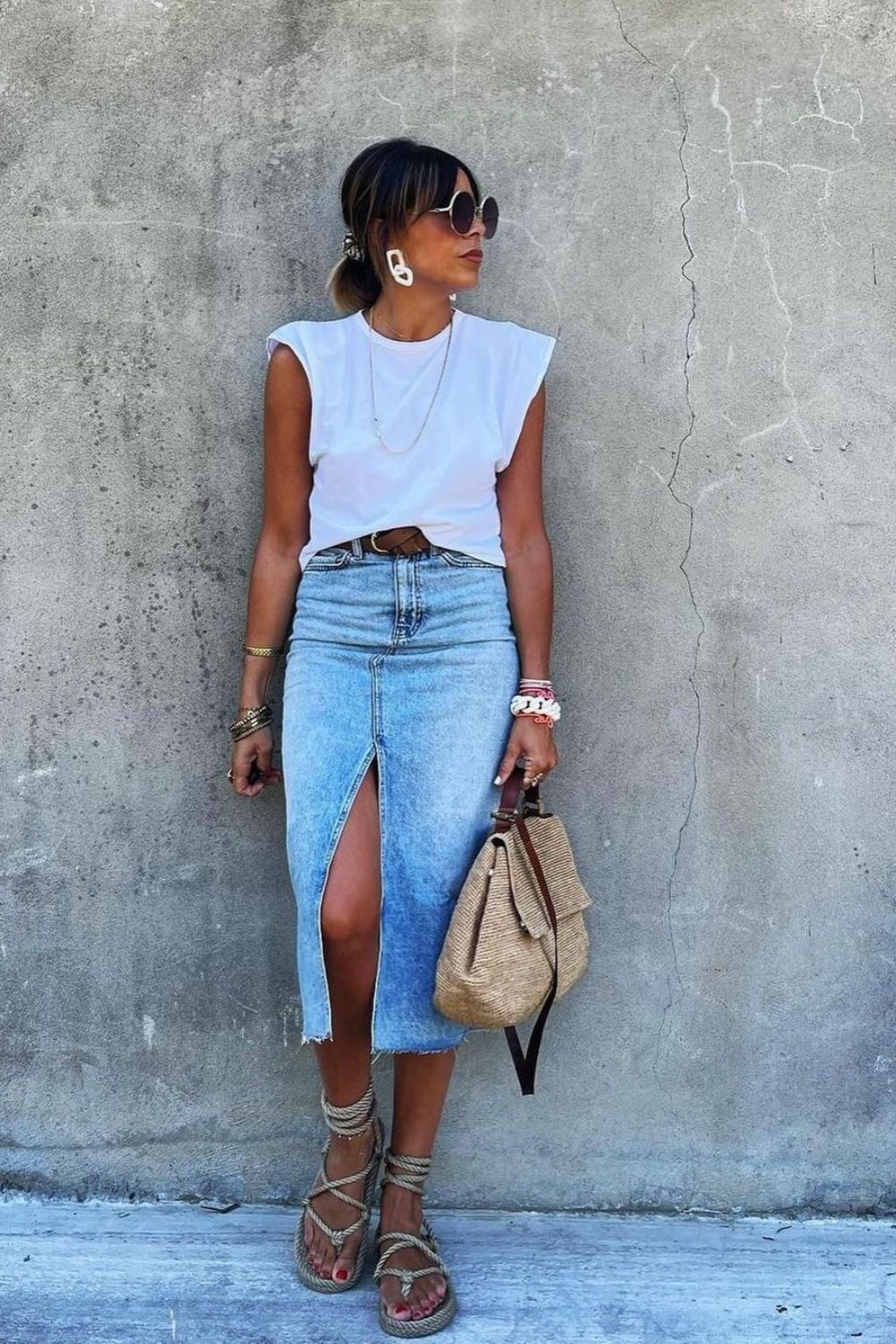 denim skirt and a tee