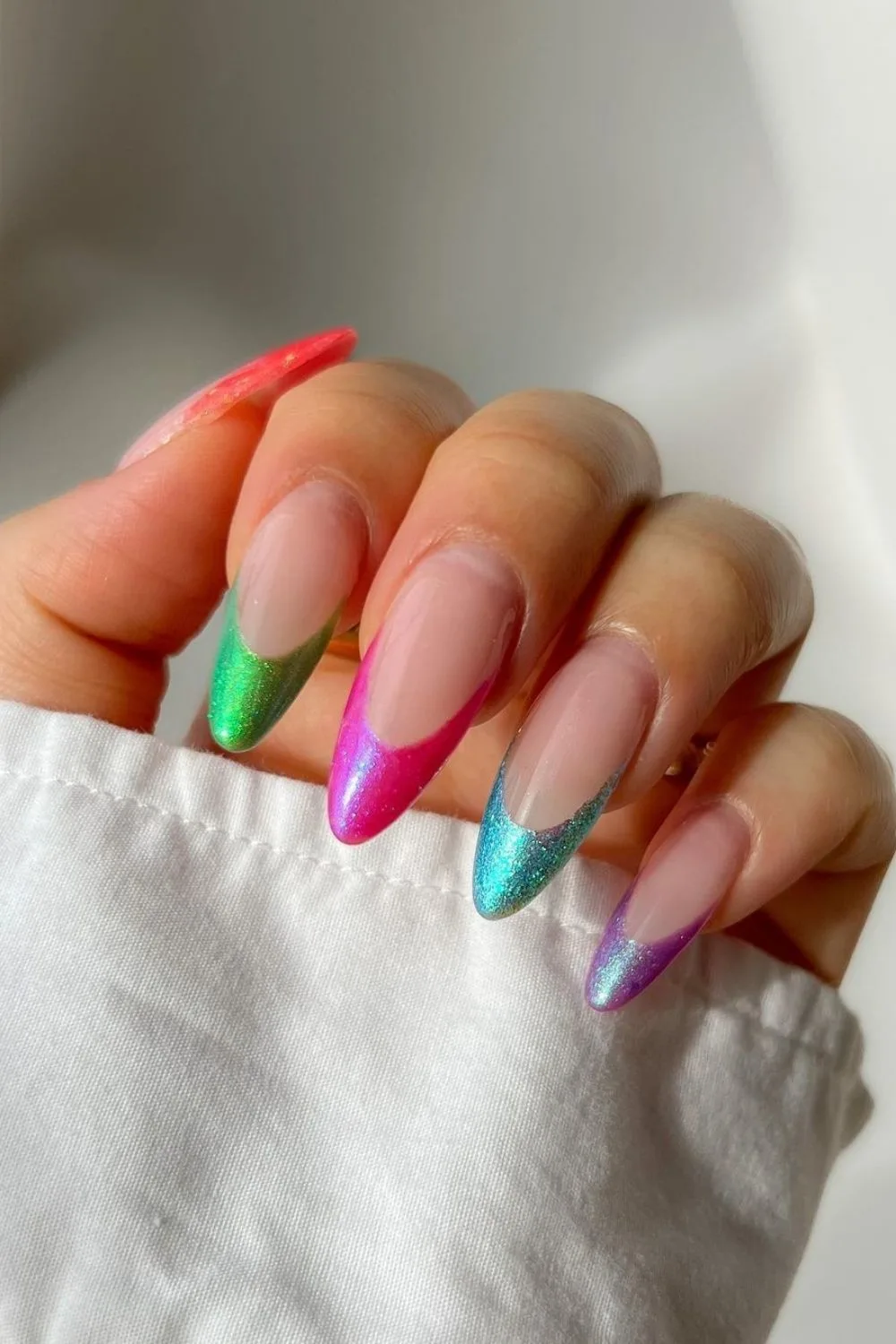 french colorful tips on almond nails