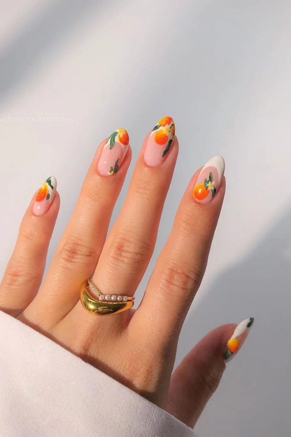 french tips with orange design