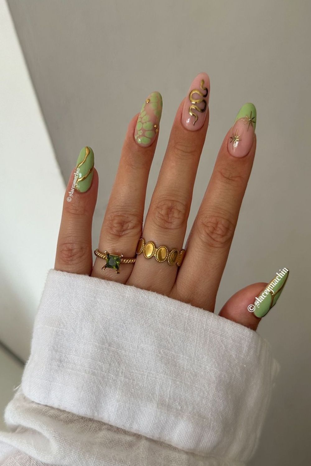 green and gold nail design