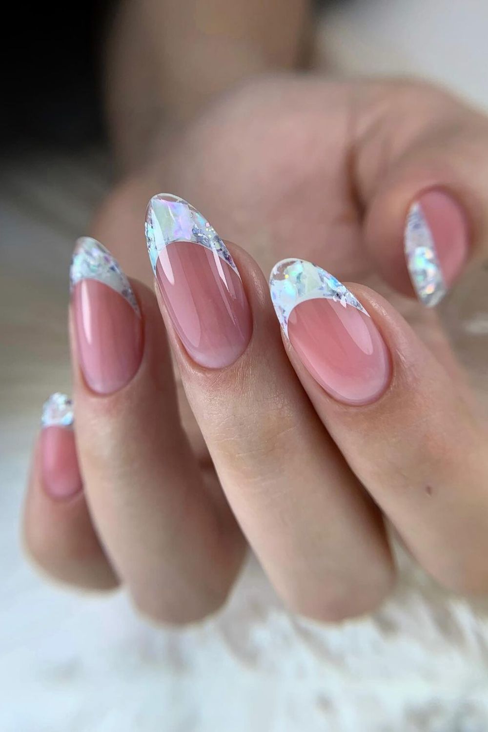 shimmer French tips for a bride