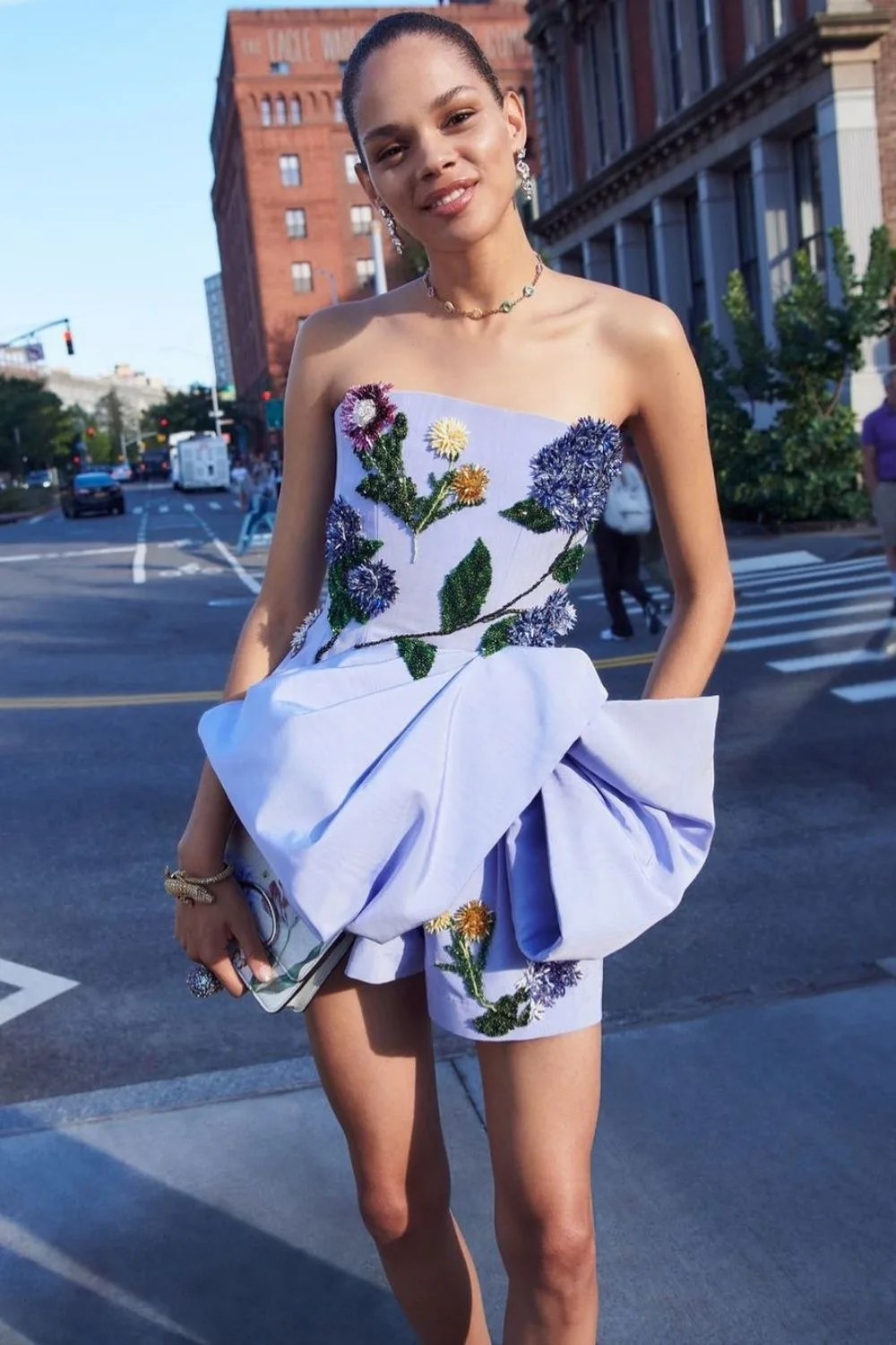 lilac dress with floral details