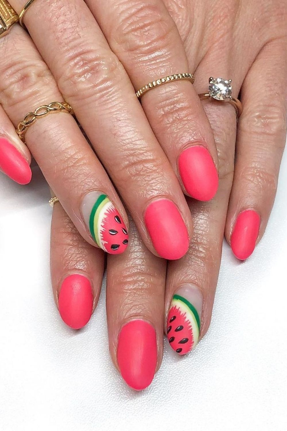 matte watermelon nails