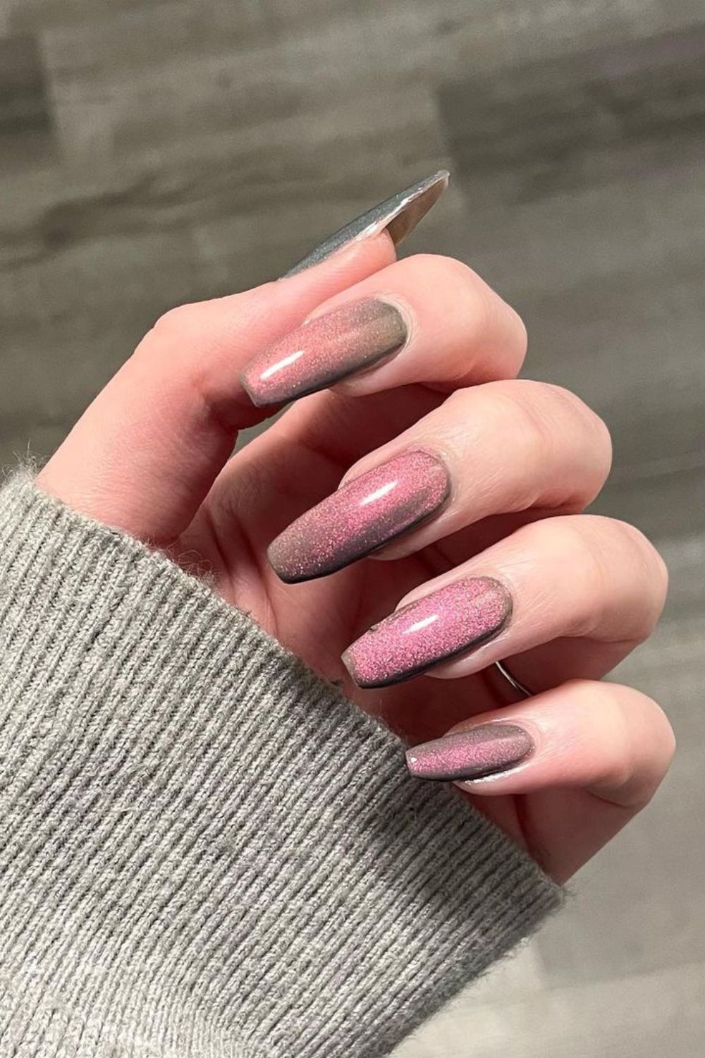 ombre pink and grey velvet nails