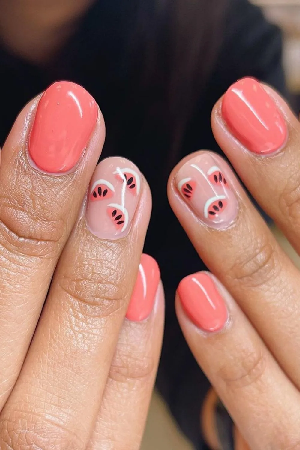 peachy watermelon nails