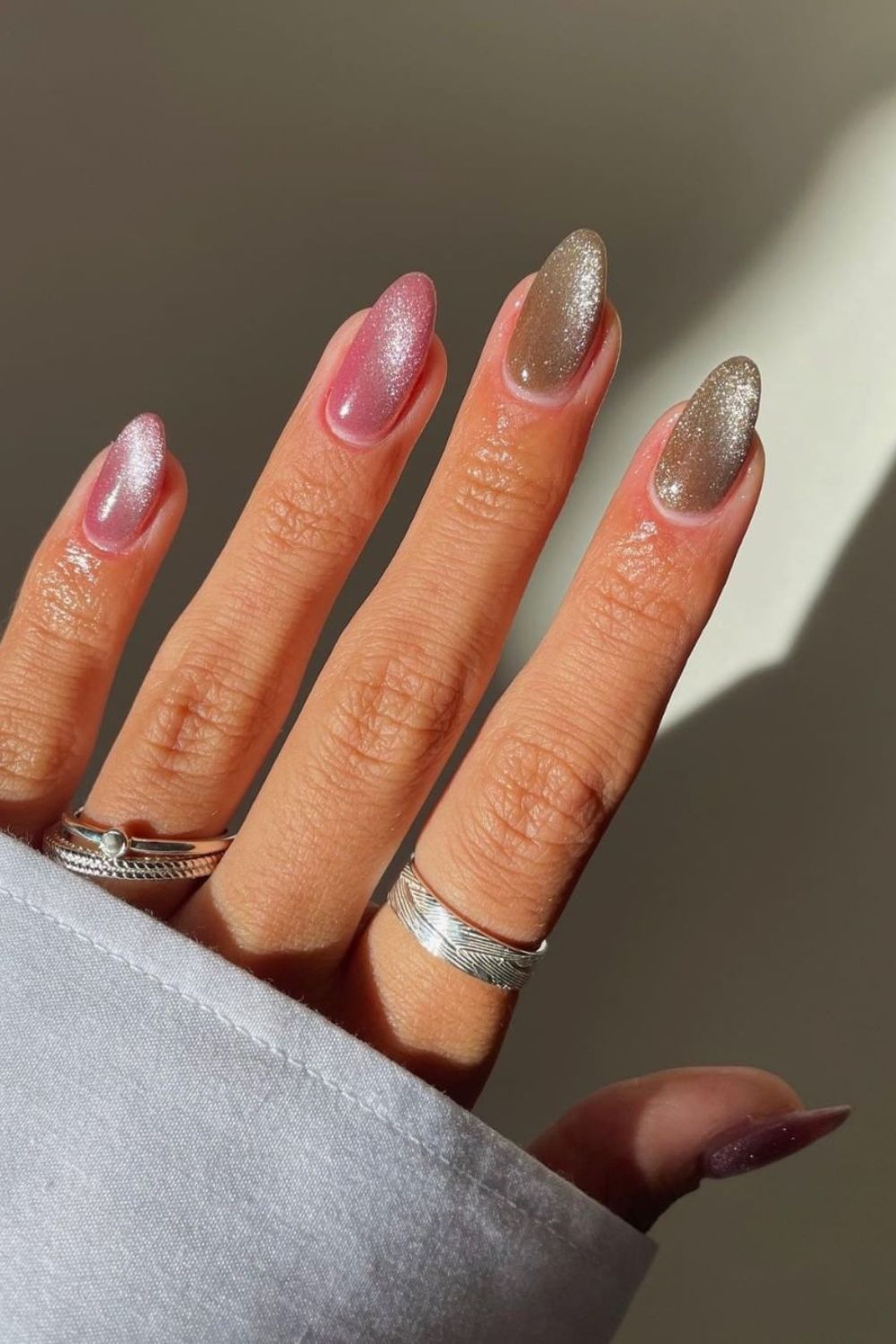 pink and taupe velvet nails