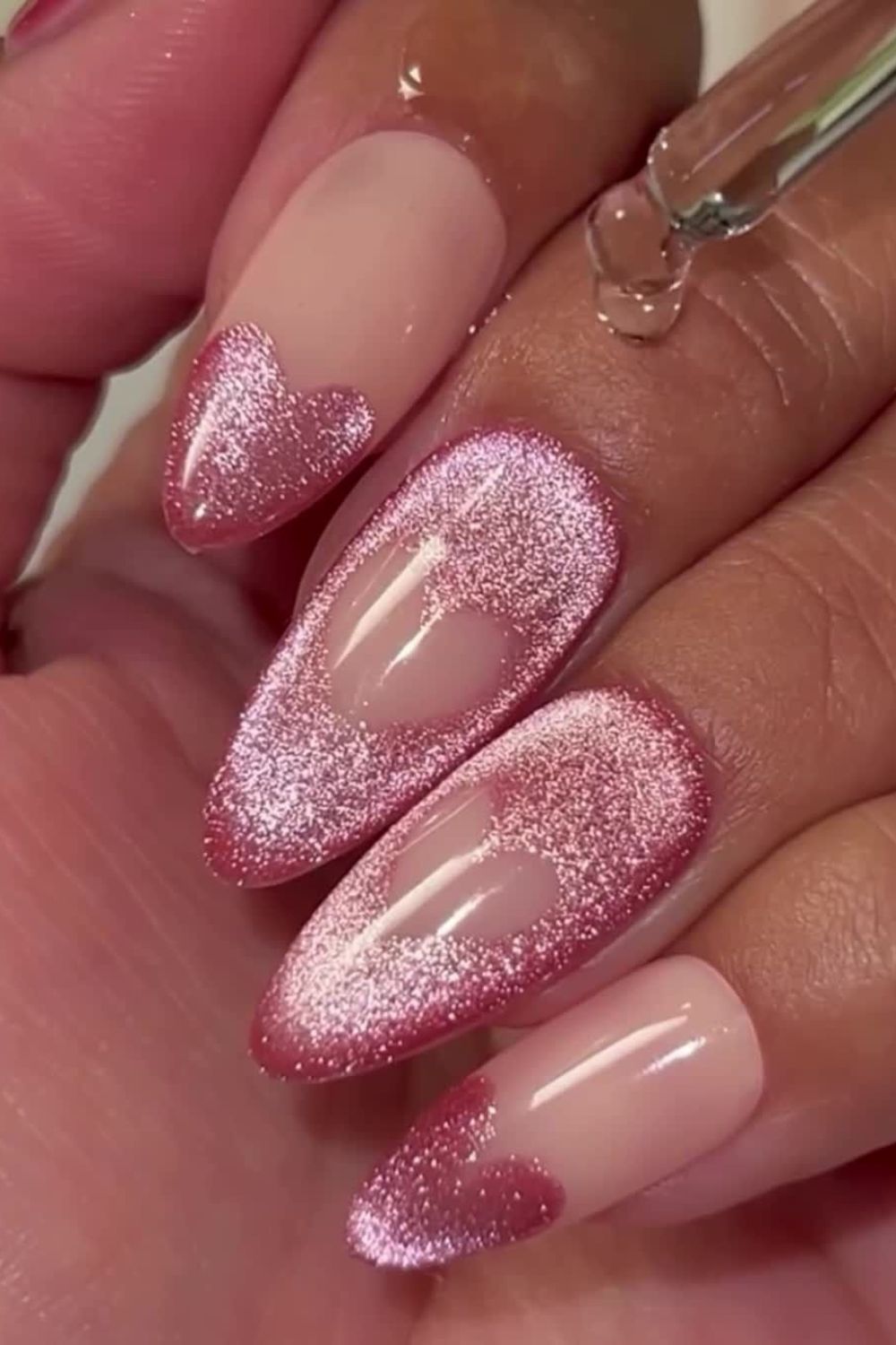 pink hearted velvet nails