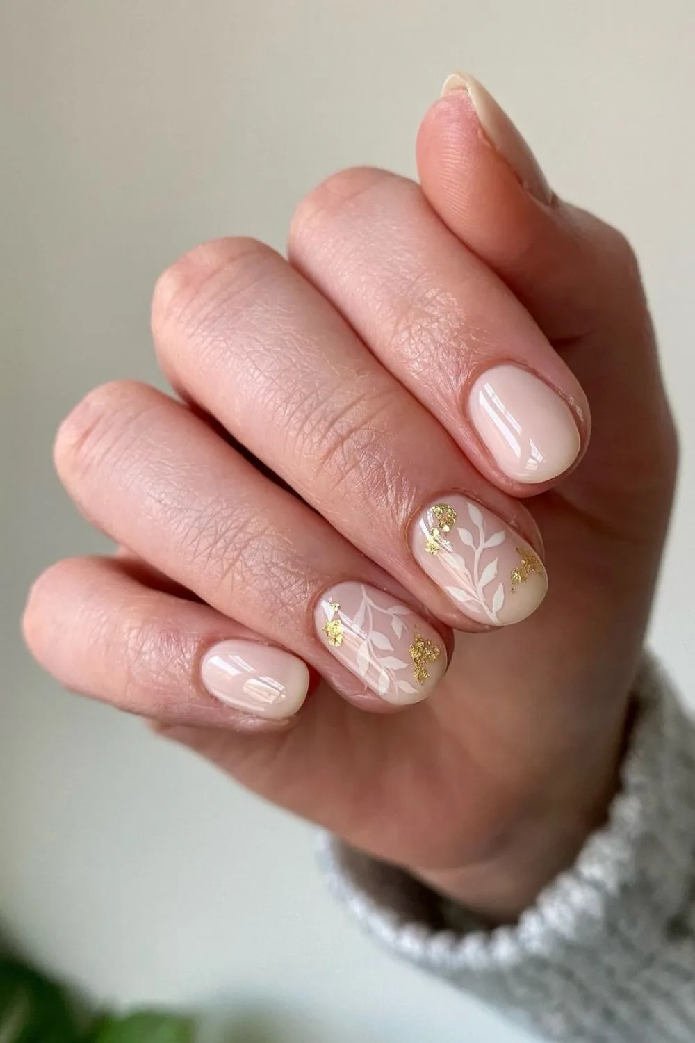 short milky white nails with details