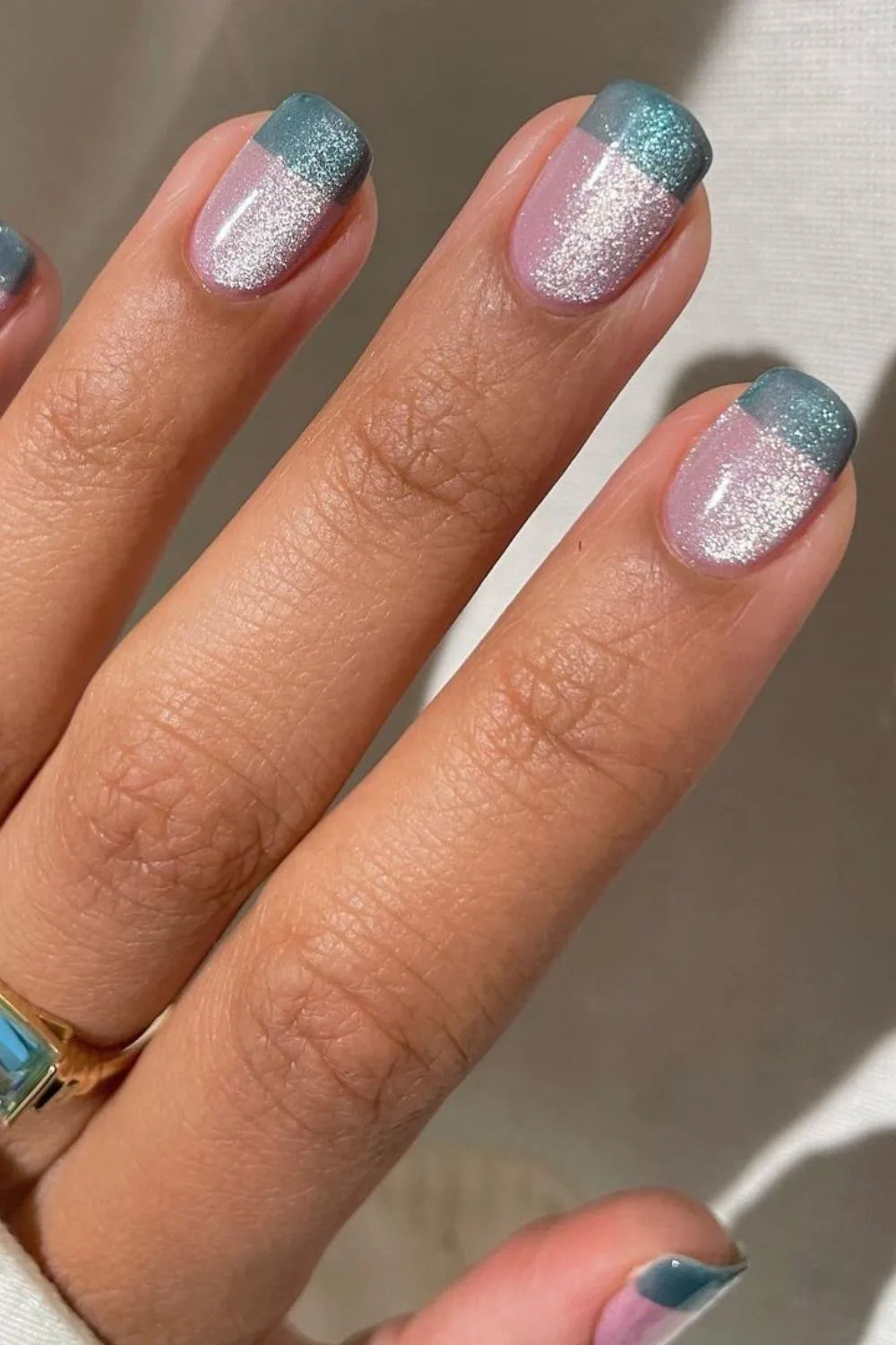 teal and pink french velvet nails