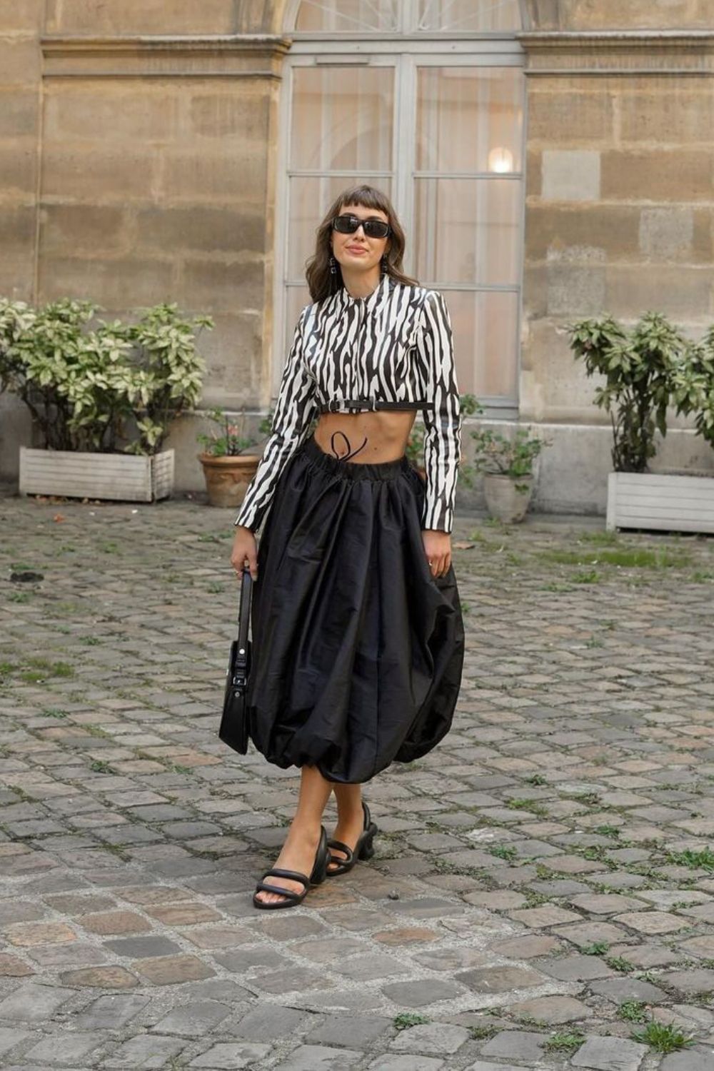 zebra print top and black skirt