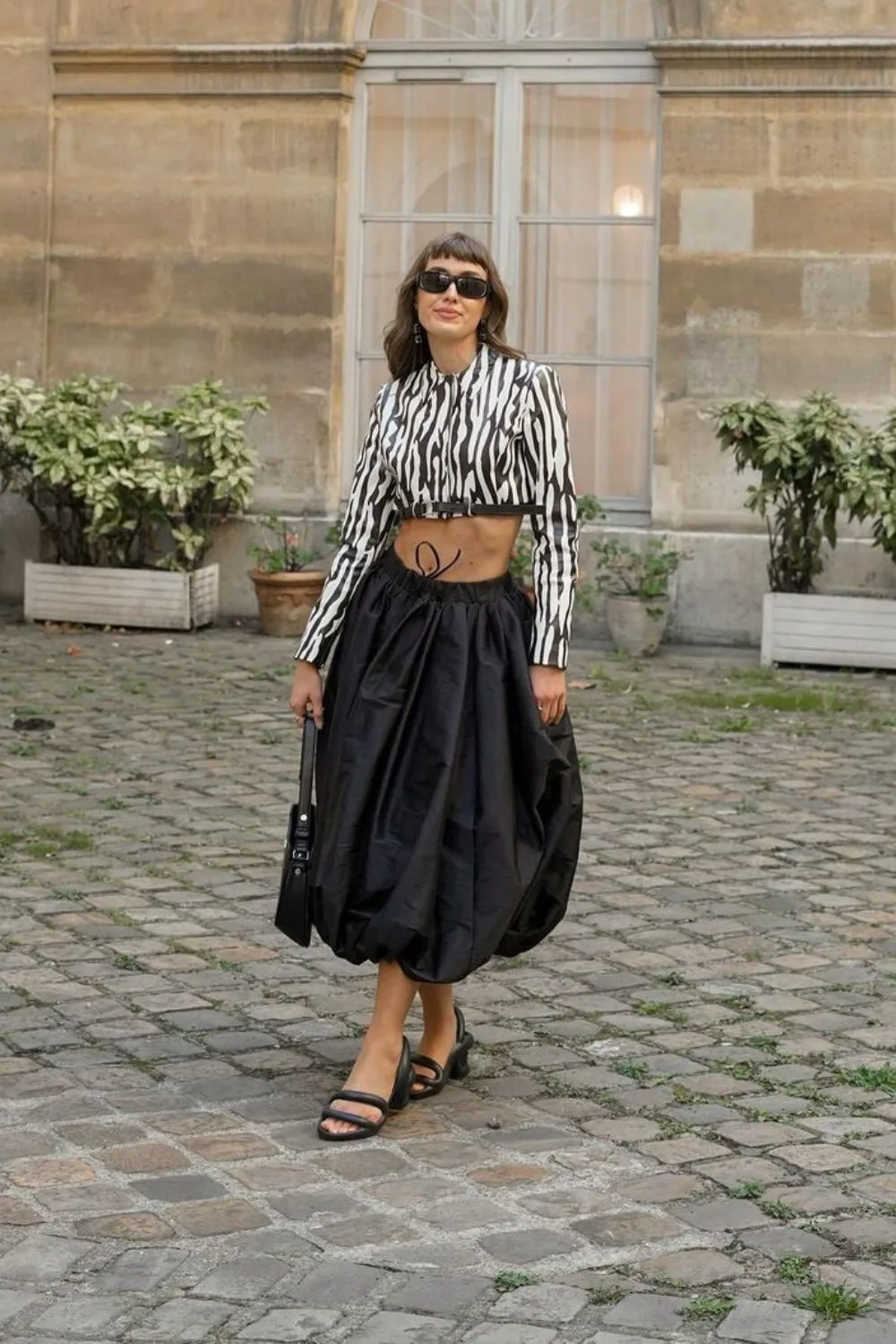 zebra print top and black skirt