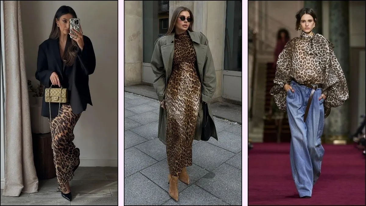 a collage of three leopard print fall outfits