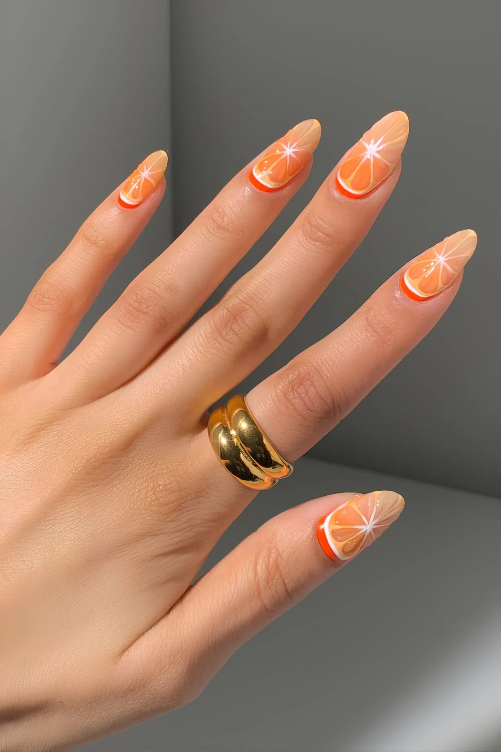 3d sculpted jelly orange slice nail design