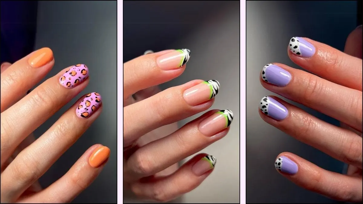 A collage of summer animal print nails