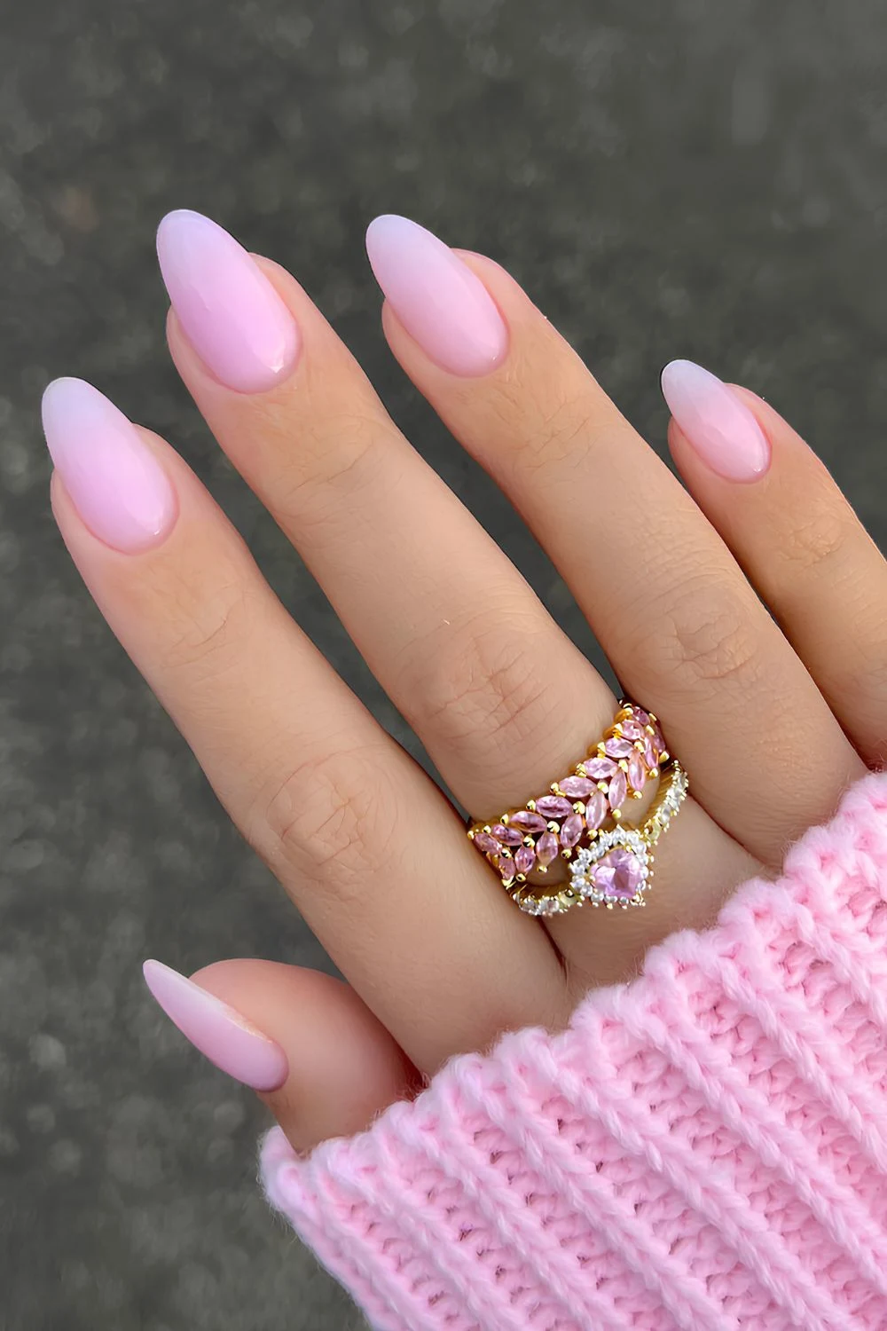 Baby pink almond manicure