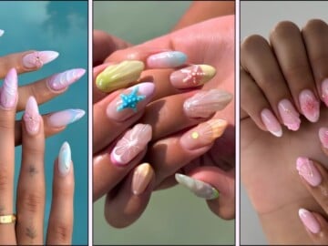 A collage of beach-inspired nail art