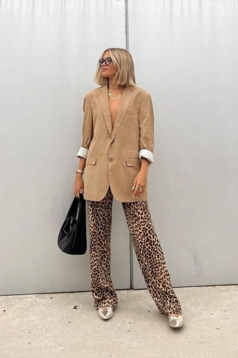 Beige Blazer and Leopard Pants