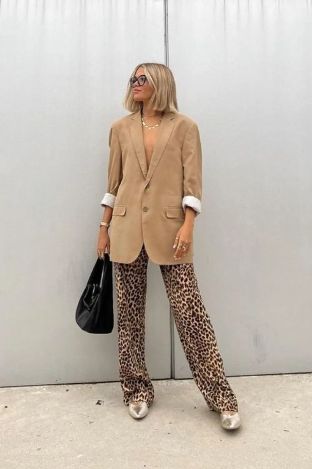 Beige Blazer and Leopard Pants