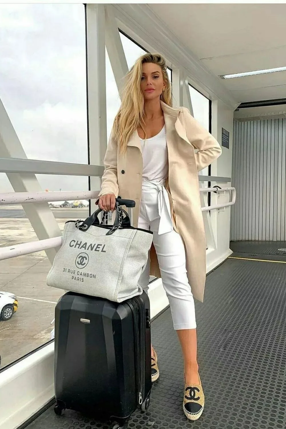 Beige Trench and White Pants