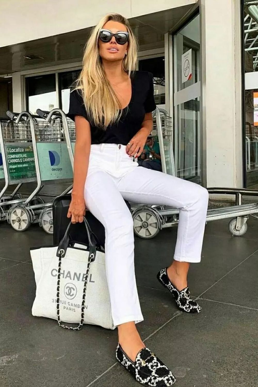 Black Top & White Jeans