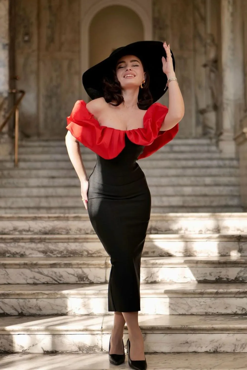 Black and Red Off-Shoulder Dress