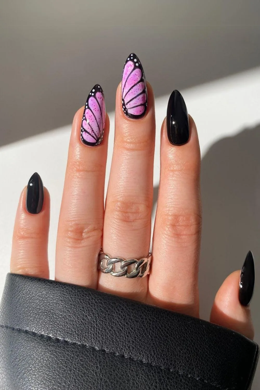 Black and purple butterfly nails