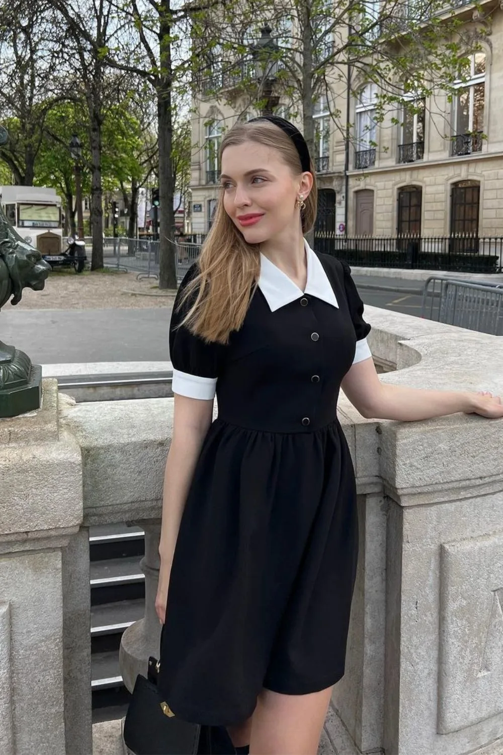 Black dress with a white collar