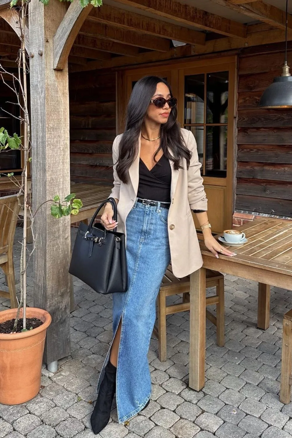 Blazer & Denim Skirt