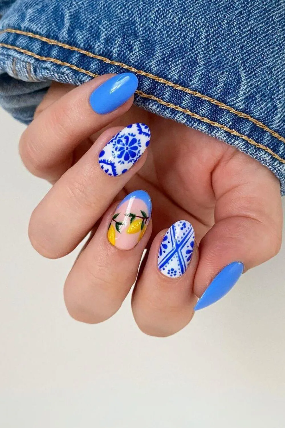 Blue and yellow Amalfi-inspired nails