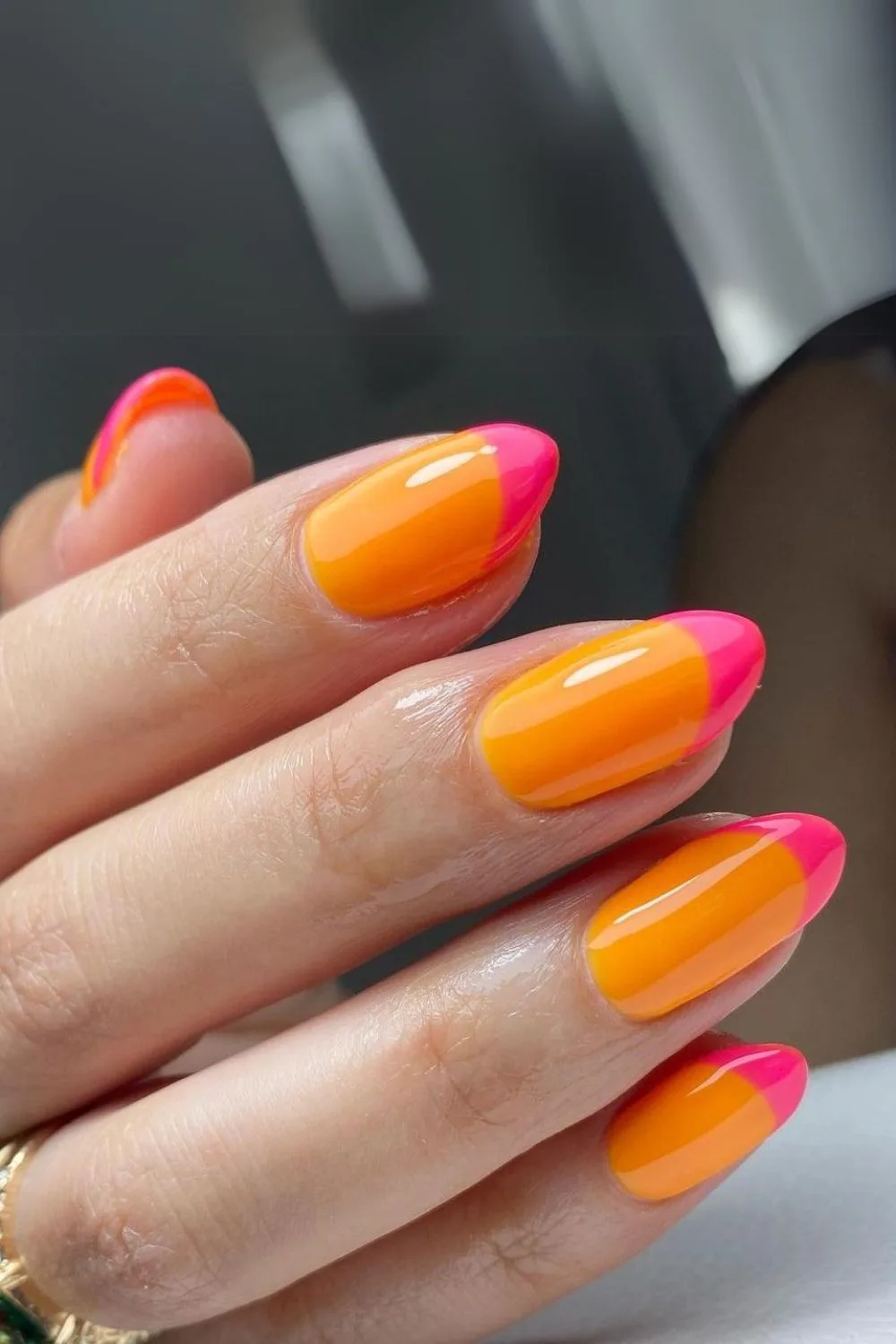 Bold Pink and orange french nails