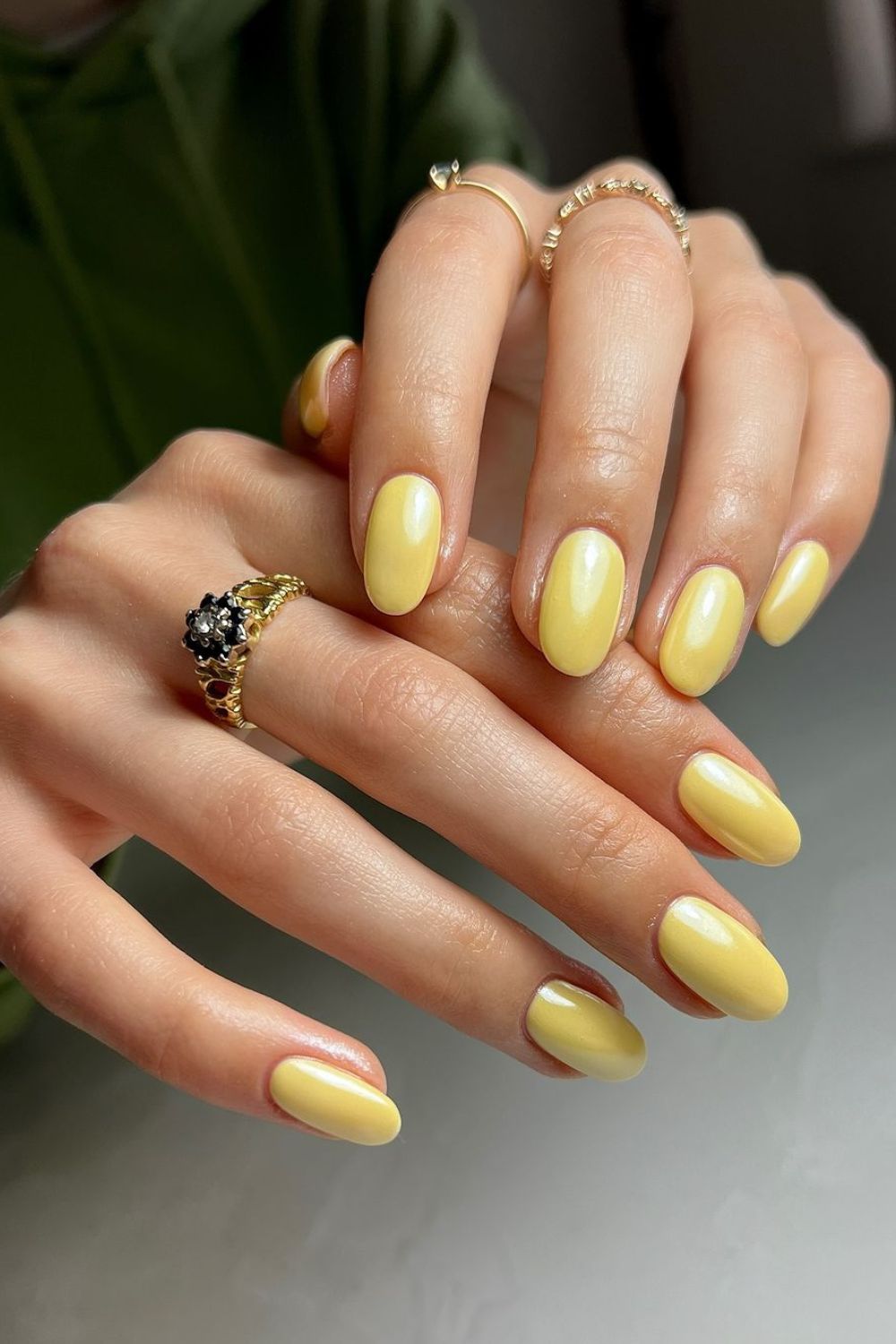 Bright yellow chrome nails