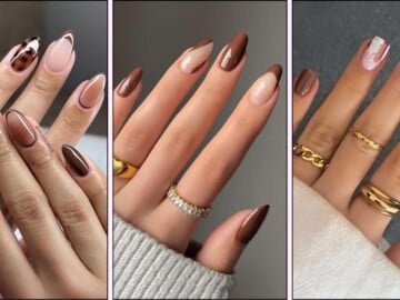 A collage of brown nail designs