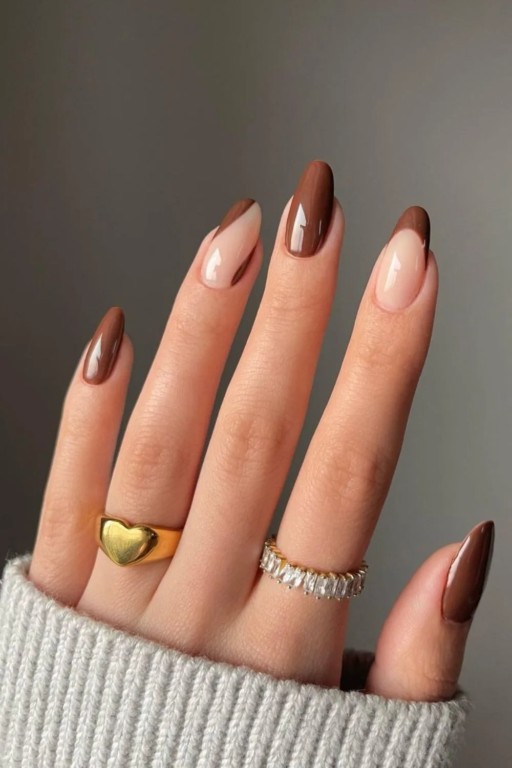 Brown nails with Negative space accents