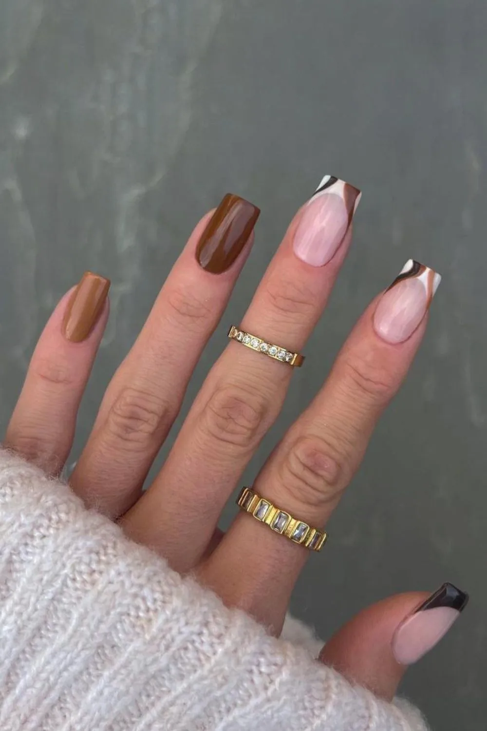 Brown nails with funky accent tips