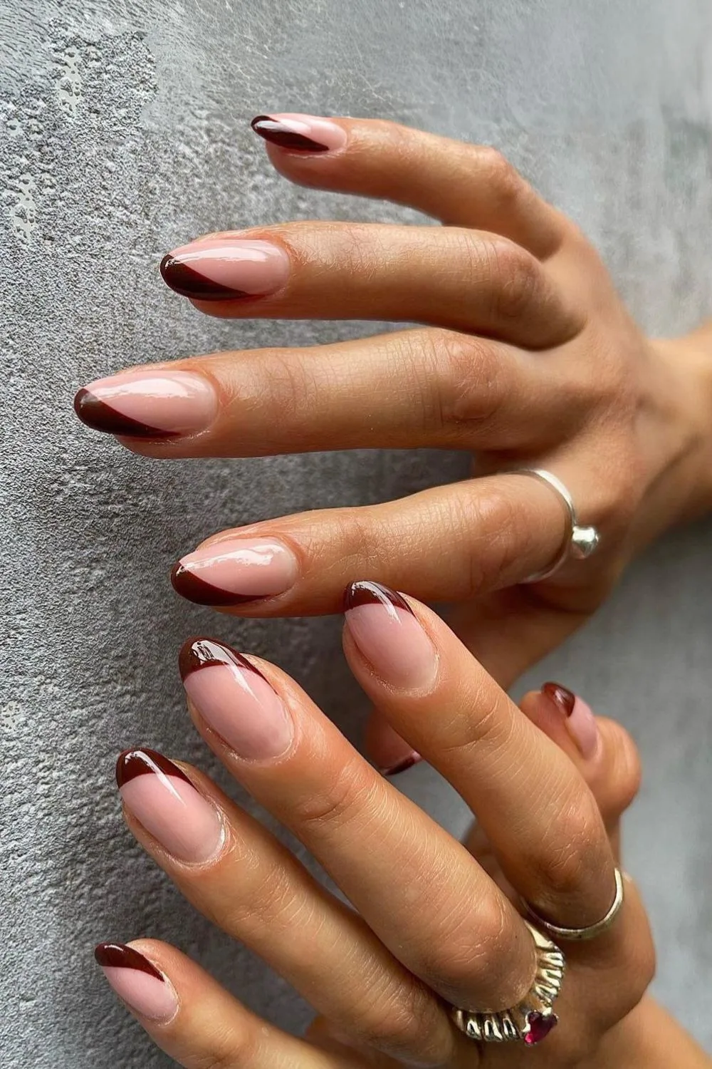 Brown side French tip nails